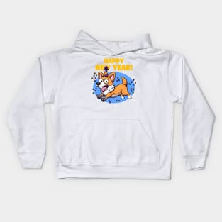 Cute Jumping New Year Corgi Dog Kids Hoodie